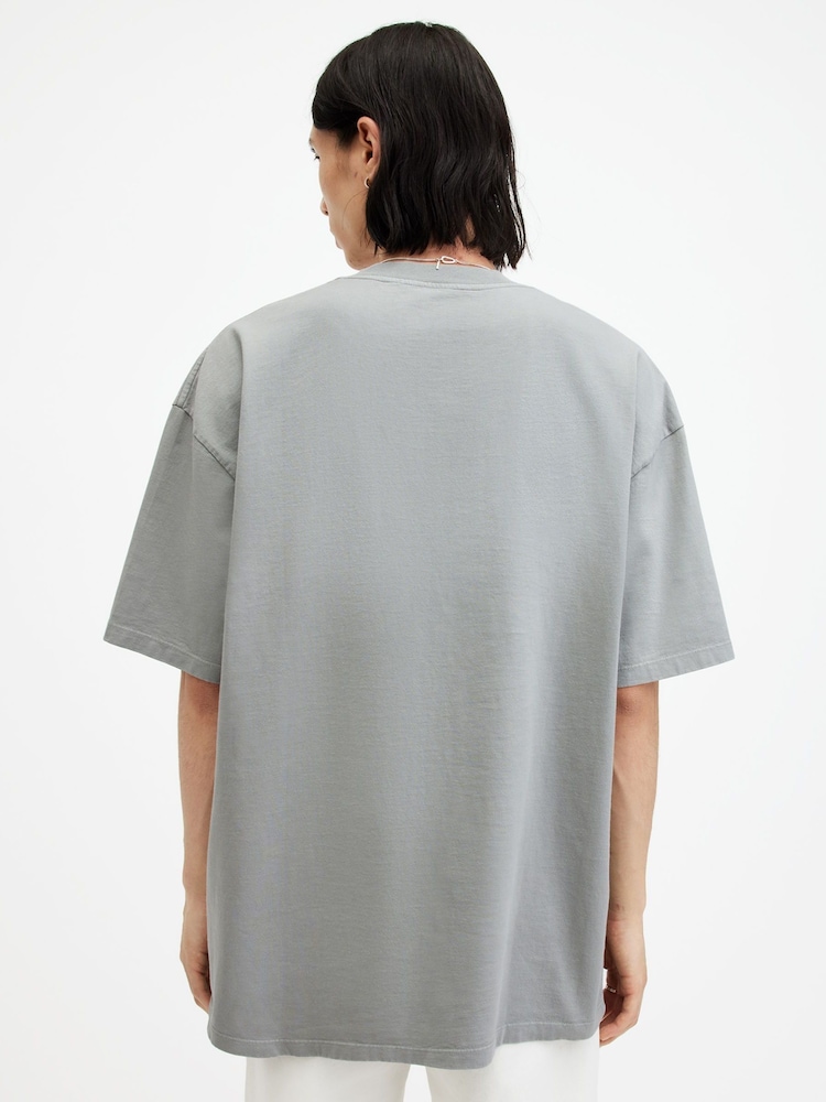 AllSaints Grey Laser Shortsleeve Crew Neck 100% Cotton T-Shirt - Image 5 of 5