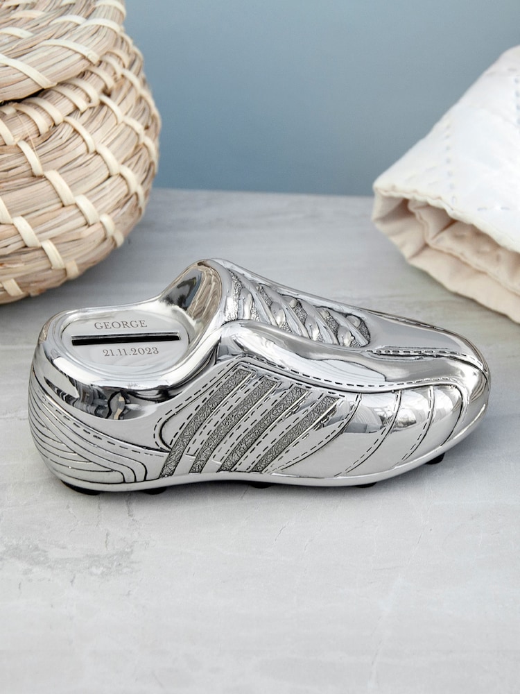 Personalised Silver Plated Football Boot Money Box - Image 2 of 4 Personalised Silver Plated Football Boot Money Box - Image 2 of 4