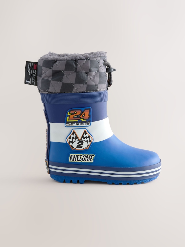 Blue Racing Car Thermal Thinsulate™ Lined Cuff Wellies - Image 1 of 5