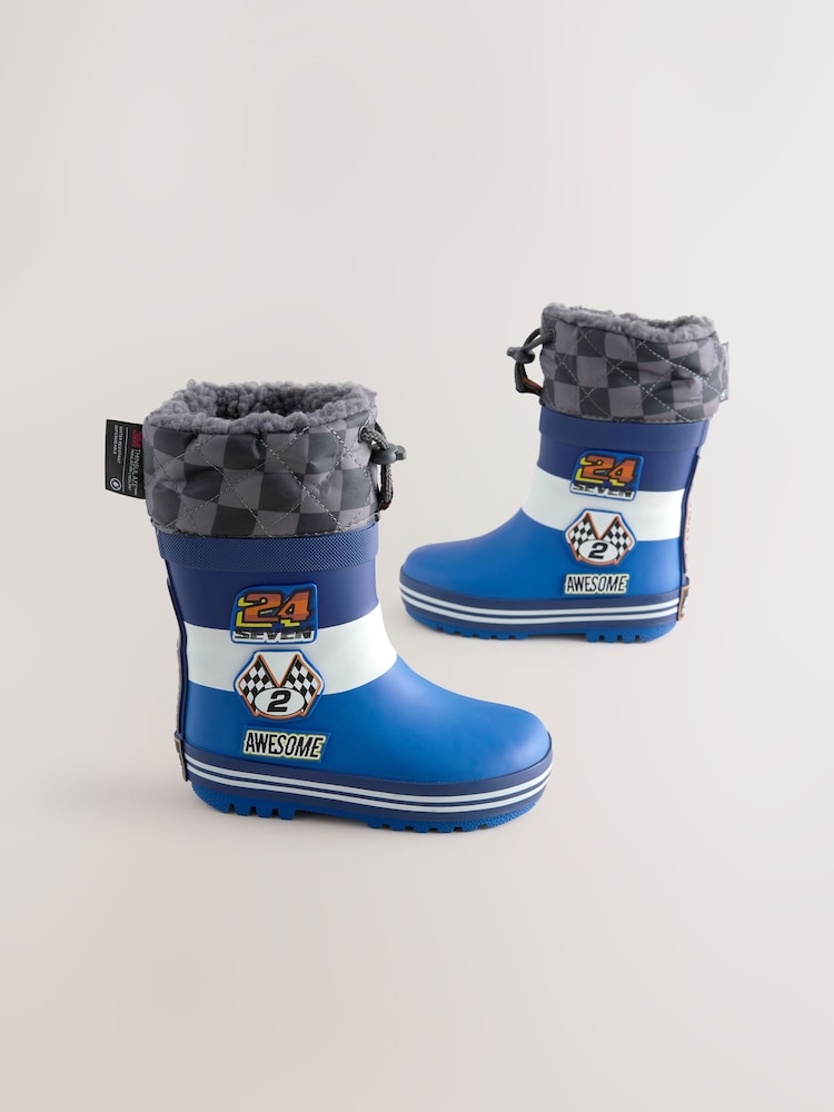 Blue Racing Car Thermal Thinsulate™ Lined Cuff Wellies - Image 2 of 5