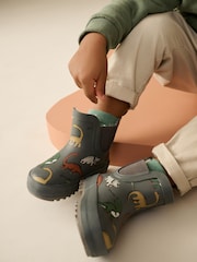 Charcoal Grey Dinosaur Warm Lined Ankle Wellies - Image 1 of 8