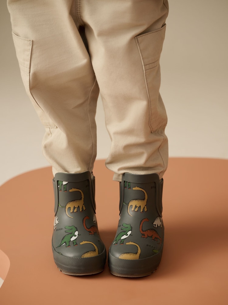 Charcoal Grey Dinosaur Warm Lined Ankle Wellies - Image 3 of 8