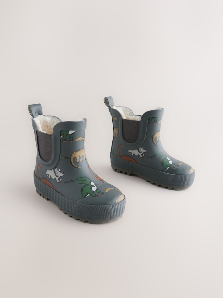 Charcoal Grey Dinosaur Warm Lined Ankle Wellies - Image 4 of 8