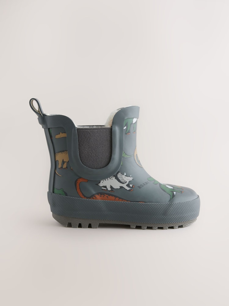 Charcoal Grey Dinosaur Warm Lined Ankle Wellies - Image 5 of 8