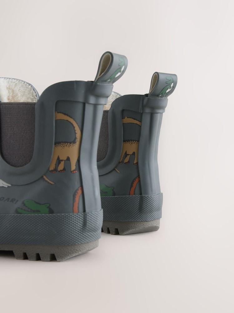 Charcoal Grey Dinosaur Warm Lined Ankle Wellies - Image 6 of 8