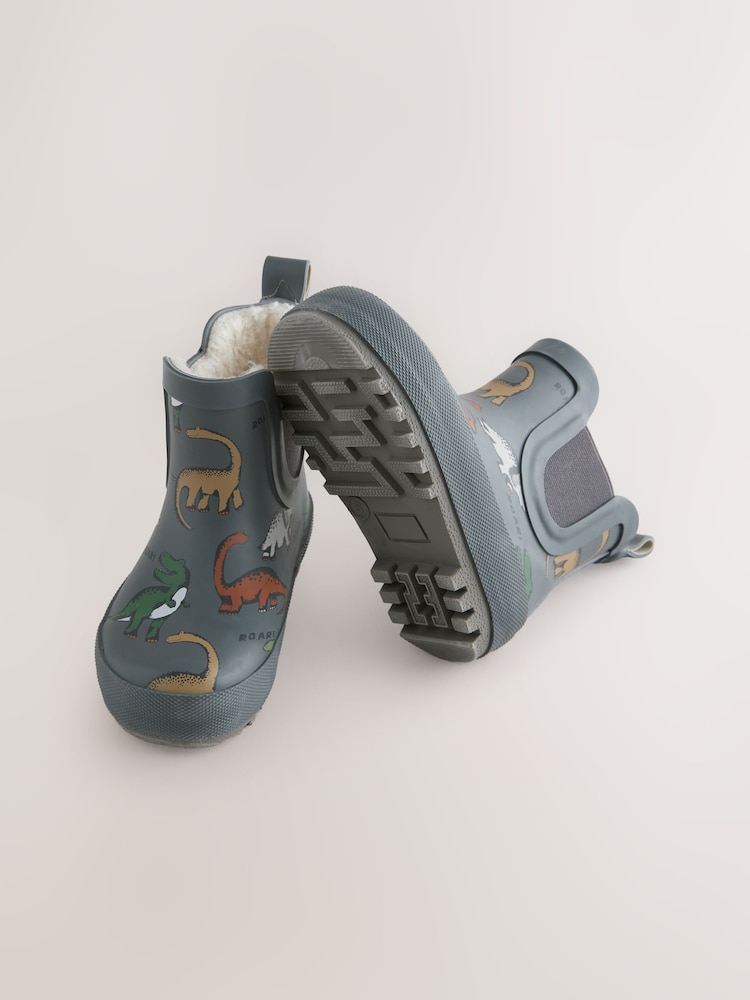 Charcoal Grey Dinosaur Warm Lined Ankle Wellies - Image 7 of 8