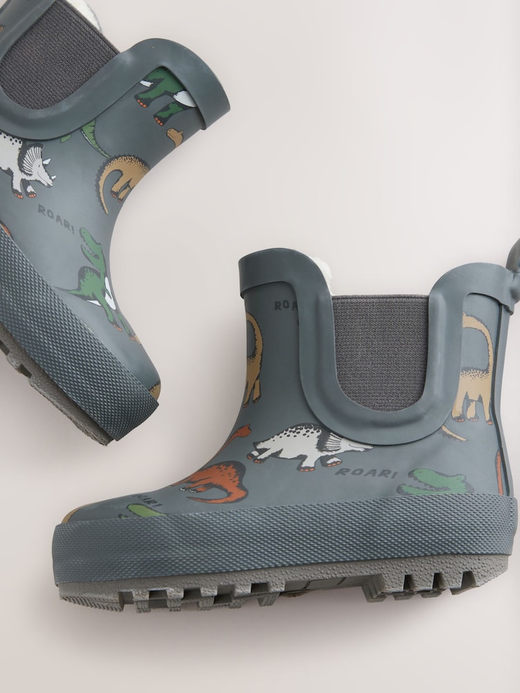 Charcoal Grey Dinosaur Warm Lined Ankle Wellies - Image 8 of 8