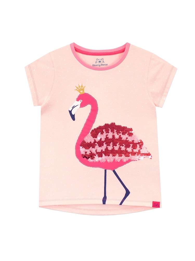 Harry Bear Pink Flamingo Sequin T-Shirt - Image 1 of 4