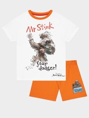 Character White David Walliams Mr Stink 100% Cotton Top and Shorts Set - Image 5 of 8