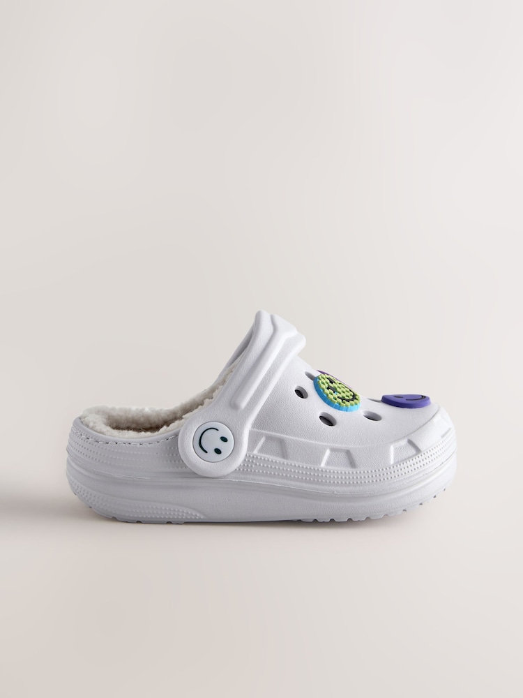 Grey Happy Face Lined Clogs Slippers - Image 2 of 5
