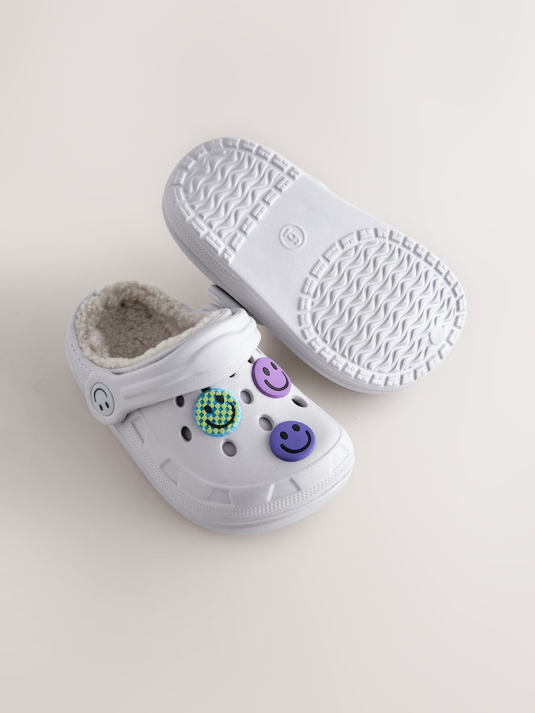 Grey Happy Face Lined Clogs Slippers - Image 4 of 5