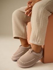 Neutral Suede Stitch Mules - Image 2 of 8