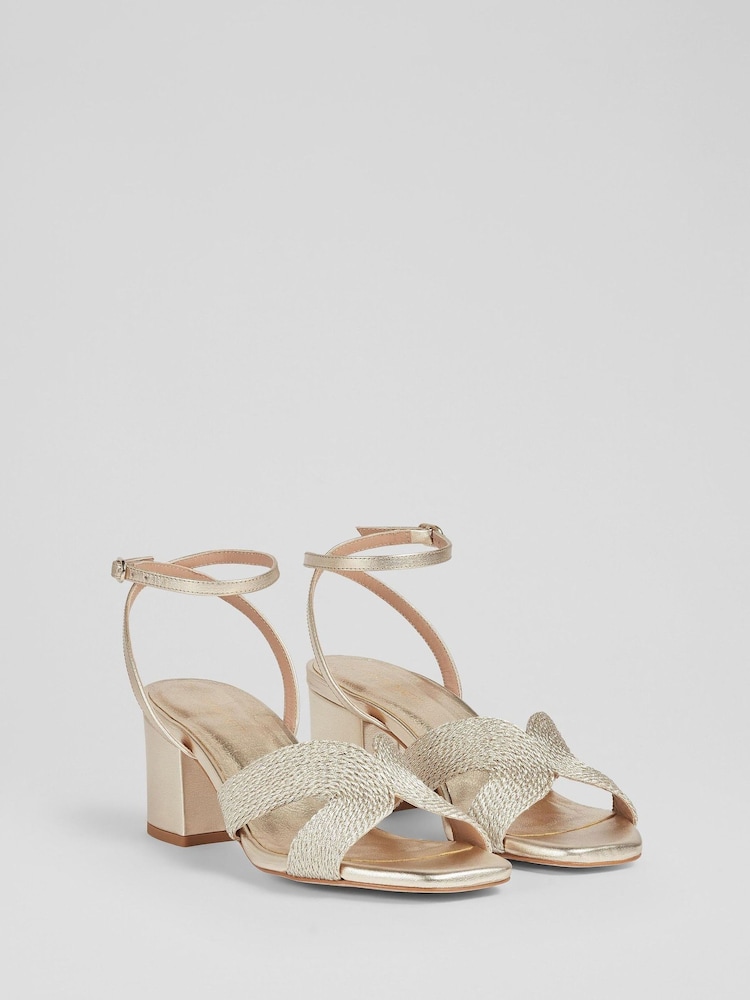 LK Bennett Stella Woven Leather 100% Cotton Sandals - Image 2 of 3