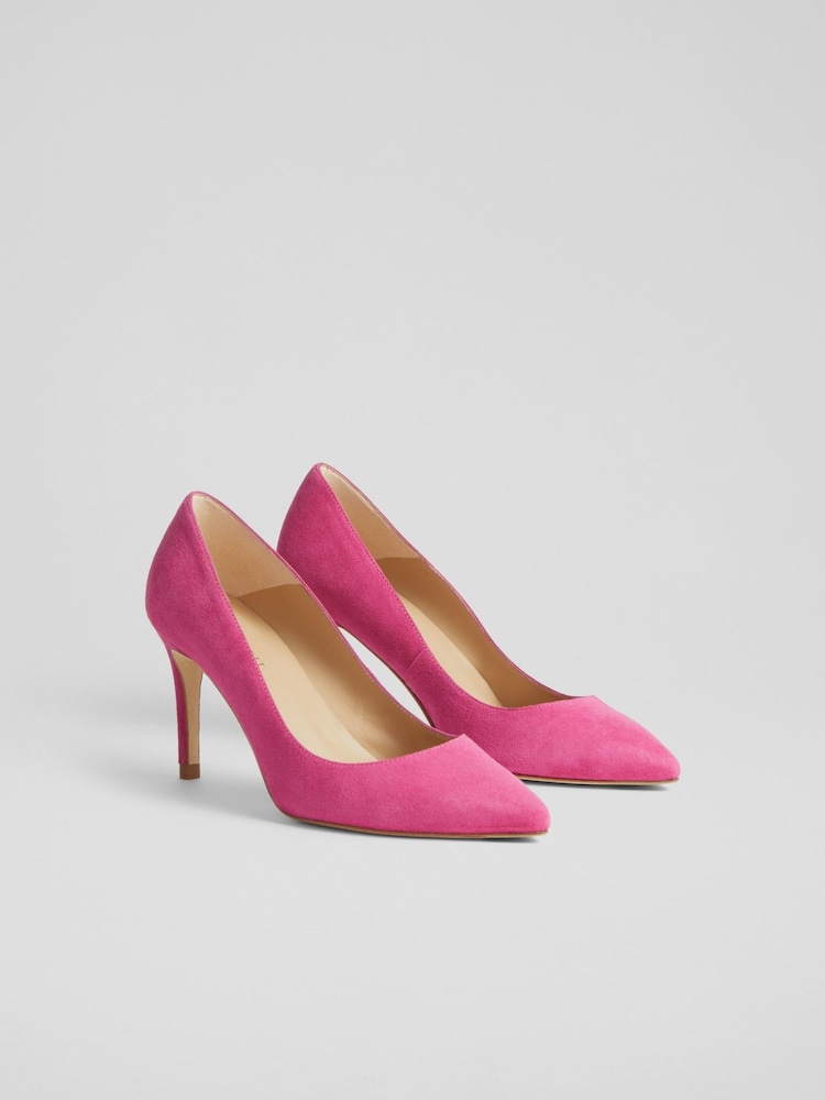 LK Bennett Pink Floret Suede Pointed Toe Courts - Image 2 of 3 LK Bennett Pink Floret Suede Pointed Toe Courts - Image 2 of 3