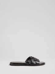 LK Bennett Black Leather Amara Flat Sliders - Image 1 of 4