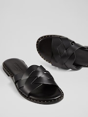 LK Bennett Black Leather Amara Flat Sliders - Image 2 of 4