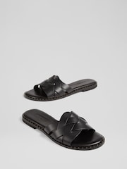 LK Bennett Black Leather Amara Flat Sliders - Image 3 of 4
