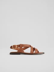 LK Bennett Brown Chocolate Leather Telma Flat Sandals - Image 1 of 3