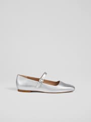 LK Bennett Silver Willow Leather Mary Jane Flats - Image 1 of 4