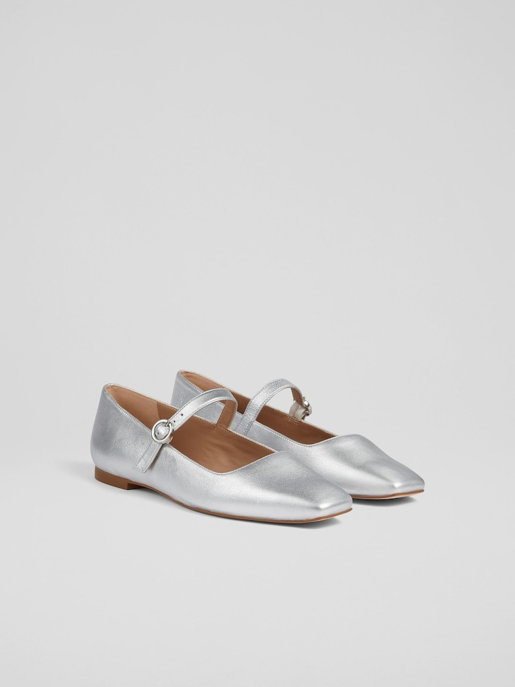 LK Bennett Silver Willow Leather Mary Jane Flats - Image 2 of 4