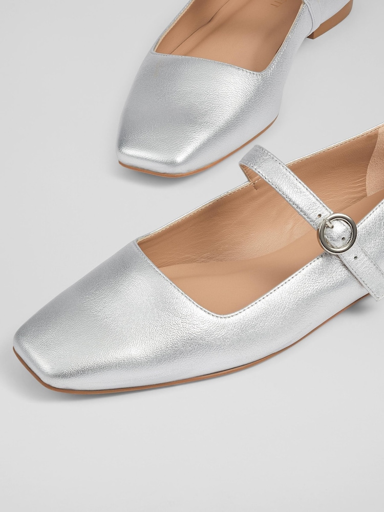 LK Bennett Silver Willow Leather Mary Jane Flats - Image 4 of 4