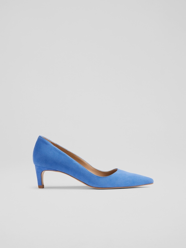 LK Bennett Blue Ava Suede Kitten Heel Courts - Image 1 of 4