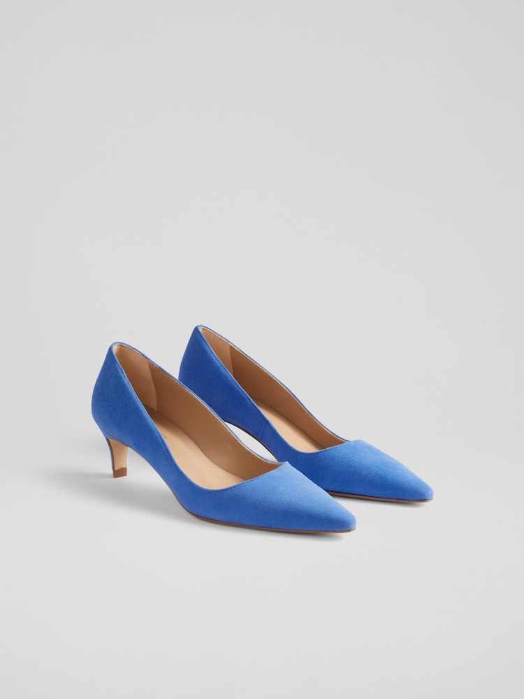 LK Bennett Blue Ava Suede Kitten Heel Courts - Image 2 of 4
