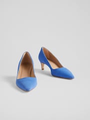 LK Bennett Blue Ava Suede Kitten Heel Courts - Image 3 of 4