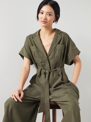 LK Bennett Green Isla Utility Wide Leg Jumpsuit - Image 1 of 4