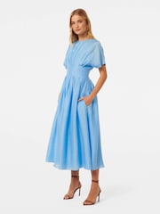 Forever New Blue Eve Seam Detail Midi Dress with a touch of Linen - Image 3 of 4