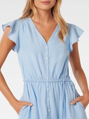 Forever New Blue Rahnee Frill Hem Mini Dress with Linen - Image 2 of 5