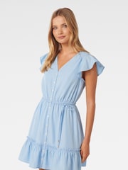 Forever New Blue Rahnee Frill Hem Mini Dress with Linen - Image 3 of 5