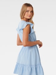 Forever New Blue Rahnee Frill Hem Mini Dress with Linen - Image 4 of 5