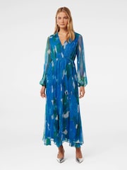 Forever New Blue August Printed Plisse Midi Dress - Image 1 of 4
