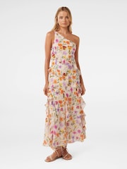 Forever New Cream Belle One Shoulder Ruffle Dress with a touch of Linen - Image 1 of 4
