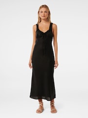Forever New Black Pure Linen Etta Bow Tie Midi Dress - Image 1 of 4