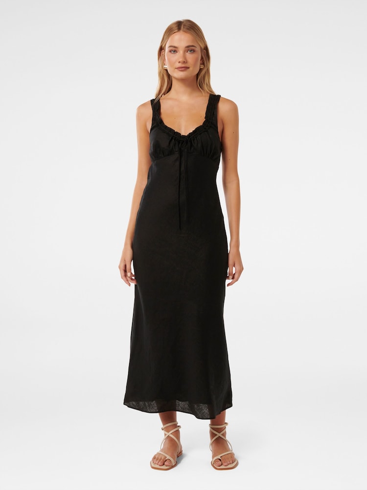 Forever New Black Pure Linen Etta Bow Tie Midi Dress - Image 1 of 4
