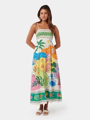 Forever New Cream Amari Midi Dress contains Linen - Image 1 of 4