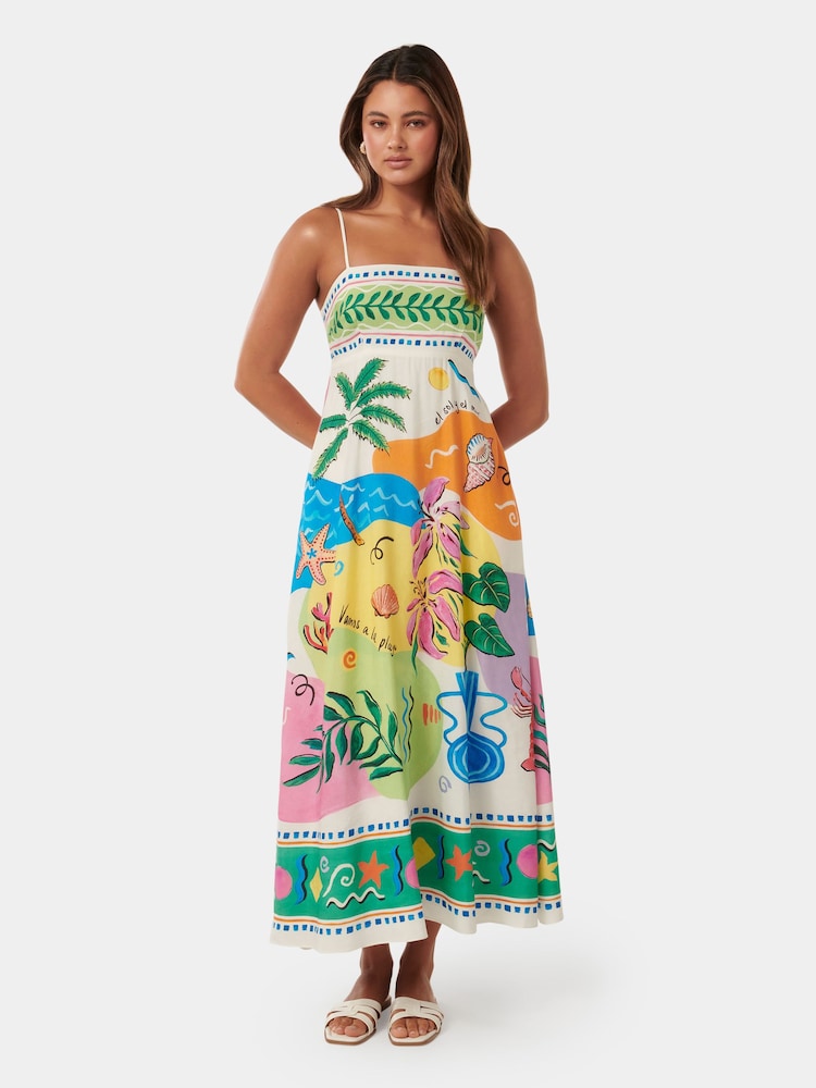 Forever New Cream Amari Midi Dress contains Linen - Image 1 of 4