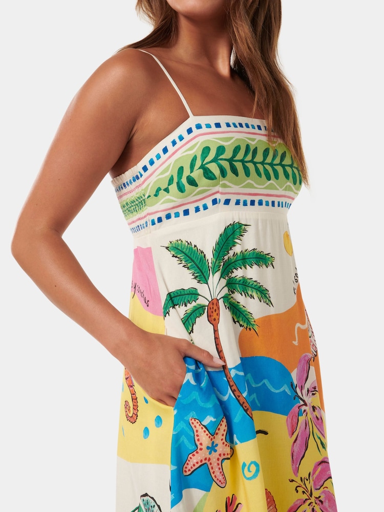 Forever New Cream Amari Midi Dress contains Linen - Image 2 of 4