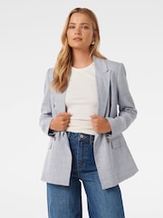 Forever New Blue Linen Blend Ivy Double Breasted Blazer - Image 1 of 5