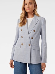 Forever New Blue Linen Blend Ivy Double Breasted Blazer - Image 2 of 5