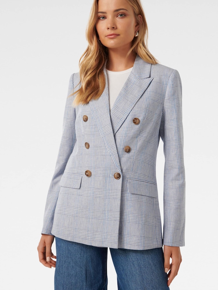 Forever New Blue Linen Blend Ivy Double Breasted Blazer - Image 2 of 5