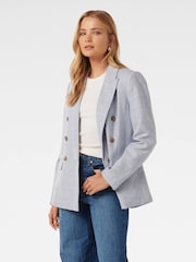 Forever New Blue Linen Blend Ivy Double Breasted Blazer - Image 3 of 5