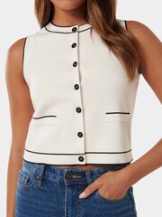 Forever New White Blythe Tipped Button Through Knit Tank Top - Image 2 of 5