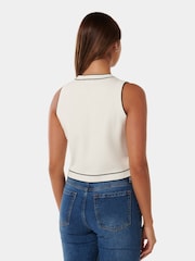 Forever New White Blythe Tipped Button Through Knit Tank Top - Image 4 of 5