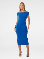 Forever New Blue Alexa Tipped Shoulder Bodycon Midi Dress - Image 1 of 4