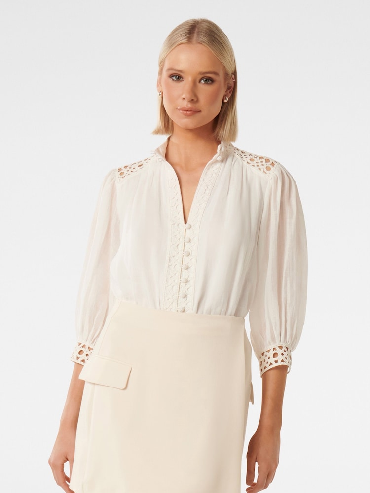 Forever New White Florence Crochet Trim Blouse - Image 1 of 5