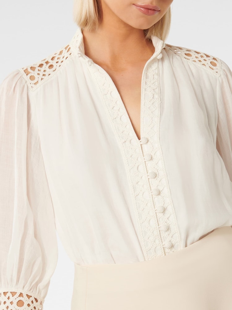 Forever New White Florence Crochet Trim Blouse - Image 2 of 5