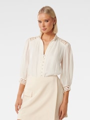 Forever New White Florence Crochet Trim Blouse - Image 3 of 5